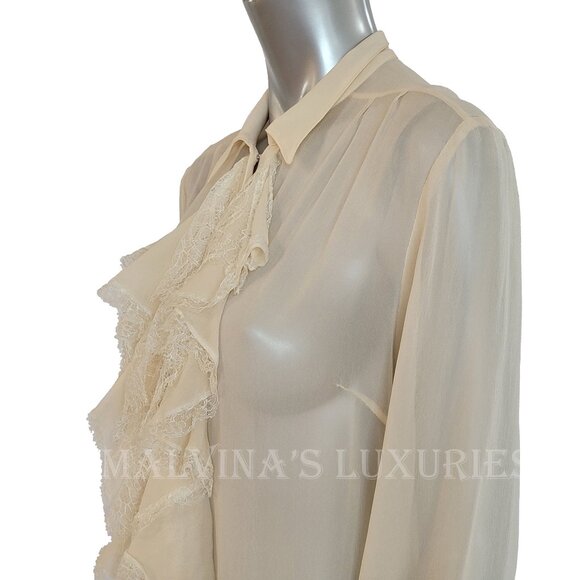 BLUMARINE TOP RUFFLE LONG SLEEVE SILK BLOUSE sz IT 42 US 6 - Picture 4 of 12